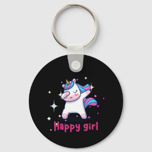 Cute Kawaii Colorful Rainbow Unicorn Happy Girl Keychain