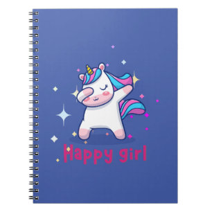 Cute Kawaii Colorful Rainbow Unicorn Happy Girl Notebook