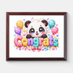 Cute Kawaii Congrats Panda Name Pastel Pink Gradua Award Plaque