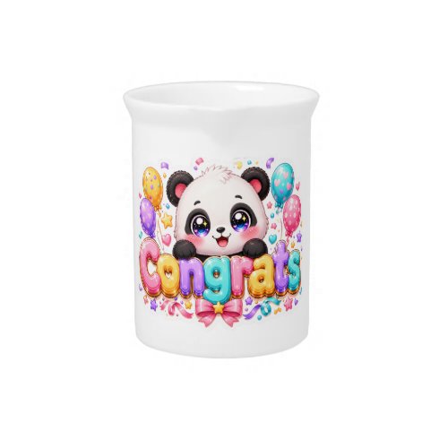 Cute Kawaii Congrats Panda Name Pastel Pink Gradua Beverage Pitcher
