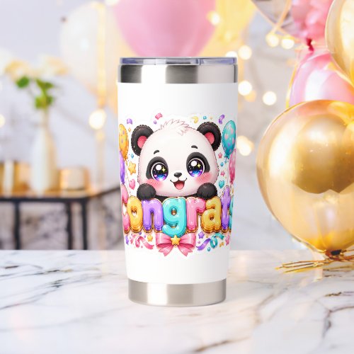 Cute Kawaii Congrats Panda Name Pastel Pink Gradua Insulated Tumbler