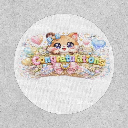 Cute Kawaii Congratulations Cat Pastel Pink Floral Patch