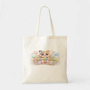 Cute Kawaii Congratulations Cat Pastel Pink Floral Tote Bag
