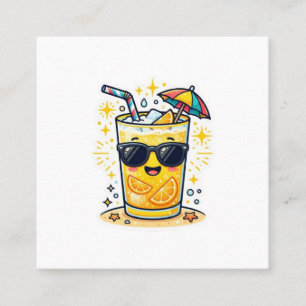 Cute Kawaii Cool Summer Tropical Drink Sunglasses  Square Business Card