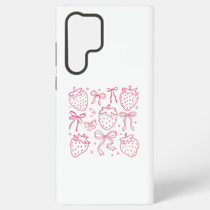 Cute Kawaii Coquette Pink Strawberry Bows Samsung Galaxy S22 Ultra Case