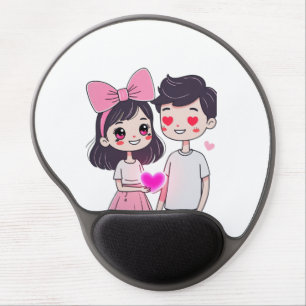 Cute Kawaii Couple Doodle Illustration Gel Mouse Pad