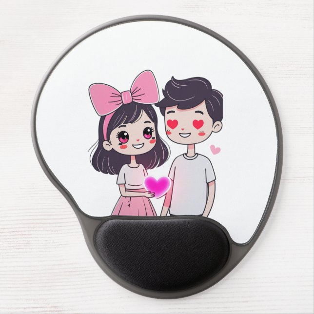 Cute Kawaii Couple Doodle Illustration Gel Mouse Pad (Front)