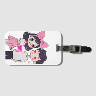 Cute Kawaii Couple Doodle Illustration Luggage Tag