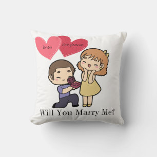 Cute Kawaii Couple Marriage Proposal Throw Pillow