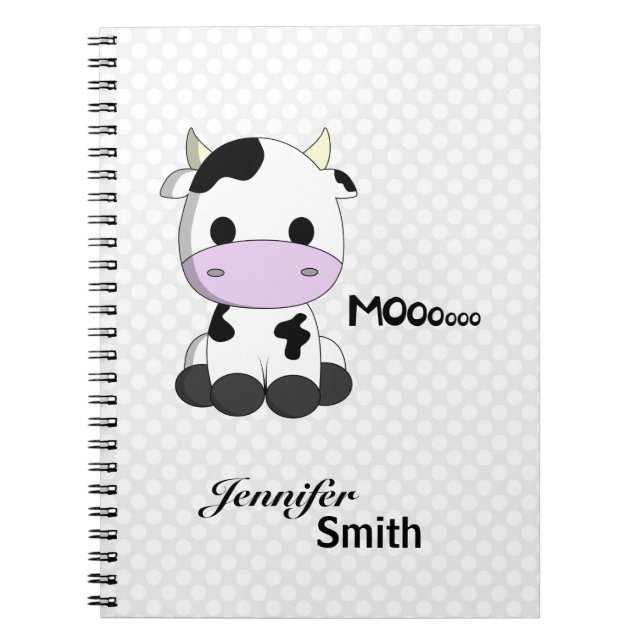 Cute kawaii cow cartoon customizable girls notebook (Front)