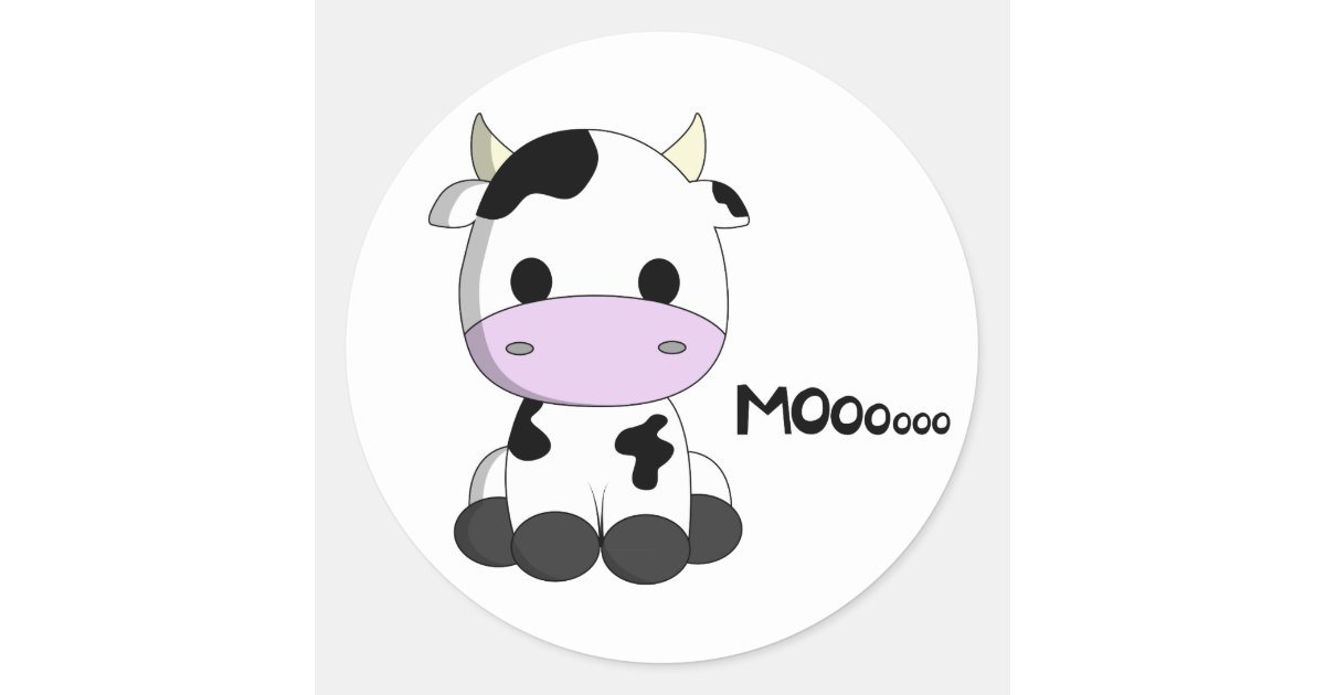 Cute kawaii cow cartoon kids round sticker | Zazzle