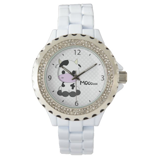 Cute kawaii cow cartoon woman's watch (Front)