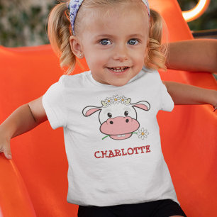 Cute Kawaii Cow Custom Name Farm Animal T-Shirt