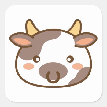 Cute Kawaii Cow Square Sticker by StargazerDesigns at Zazzle
