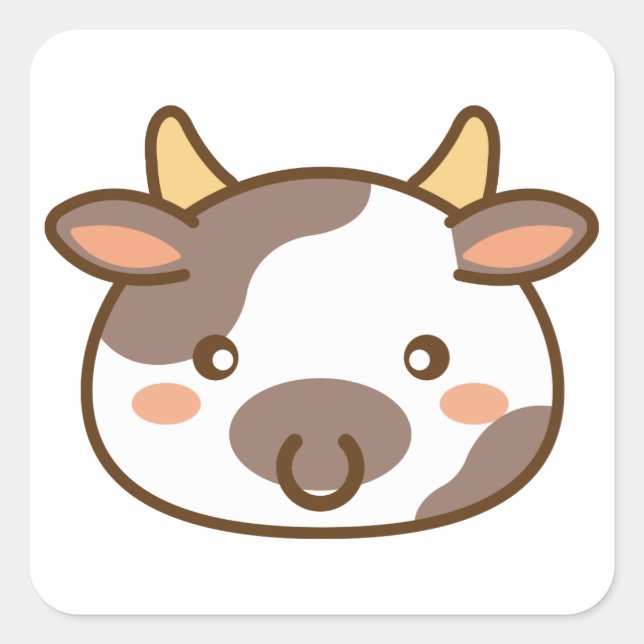 Cute Kawaii Cow Square Sticker (Front)