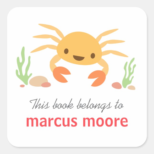 Cute kawaii crab animal cartoon bookplate (Front)