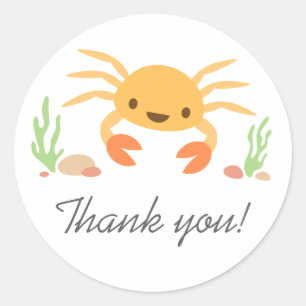 Cute kawaii crab animal cartoon thanks thank you classic round sticker