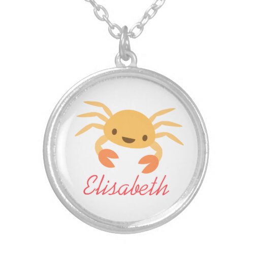 Cute kawaii crab animal cartoon under the sea silver plated necklace
