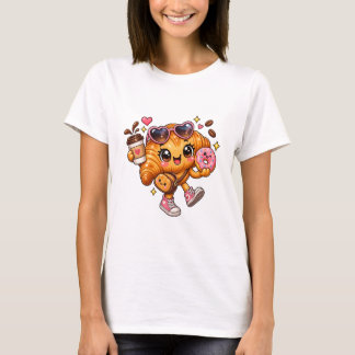 Cute Kawaii Croissant Coffee Donut Food Lover T-Shirt