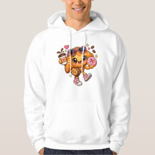 Cute Kawaii Croissant Donut Coffee Hoodie