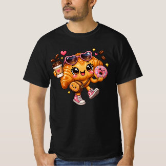 Cute Kawaii Croissant Donut Coffee T-Shirt