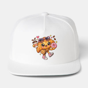 Cute Kawaii Croissant Donut Coffee Trucker Hat