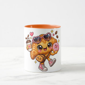 Cute Kawaii Croissant Donut Two-Tone Mug