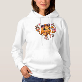 Cute Kawaii Croissant Donut Womens Coffee Hoodie