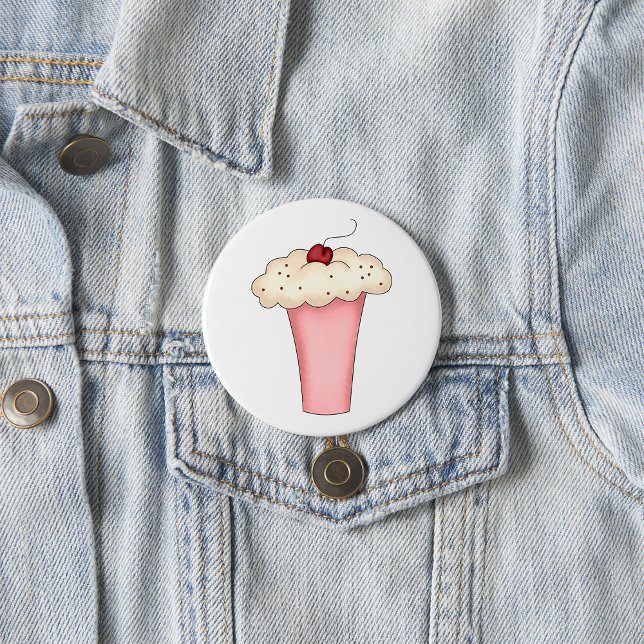 Cute Kawaii Cupcake Milkshake with Cherry  Button (Creator Uploaded)