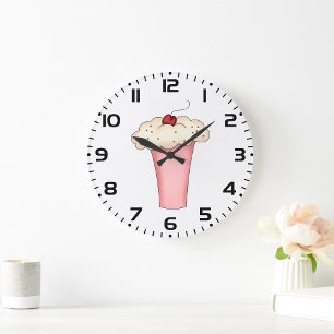 Cute Kawaii Cupcake Milkshake with Cherry Large Clock