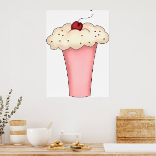 Cute Kawaii Cupcake Milkshake with Cherry Poster