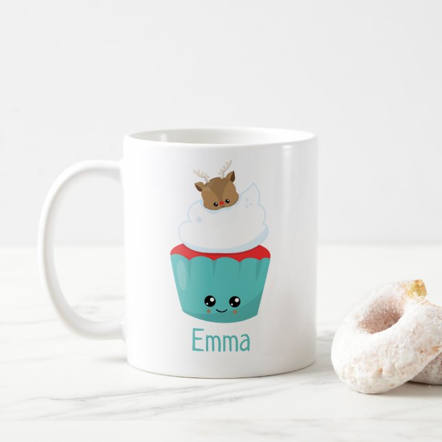 Cute Kawaii Cupcake Personalized Christmas Mug (With Donut)