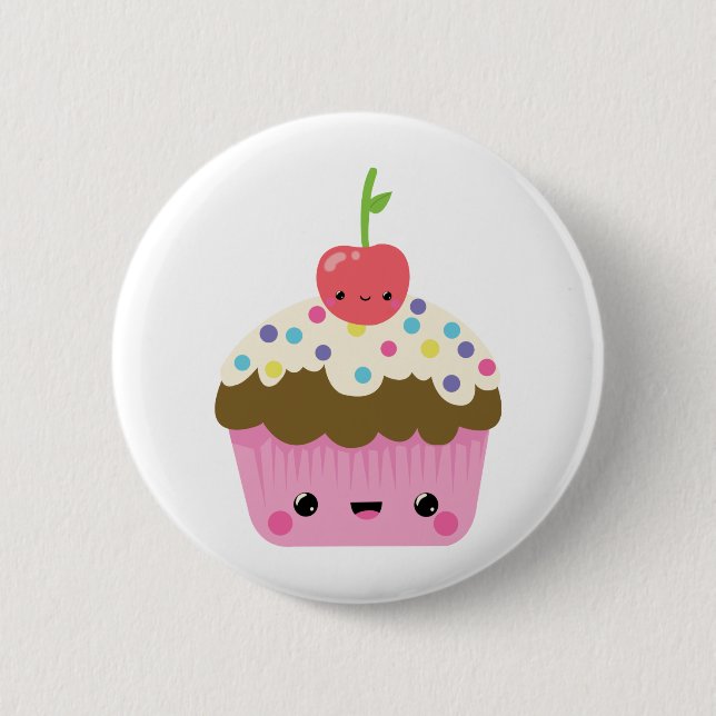 Cute Kawaii Cupcake Pinback Button (Front)