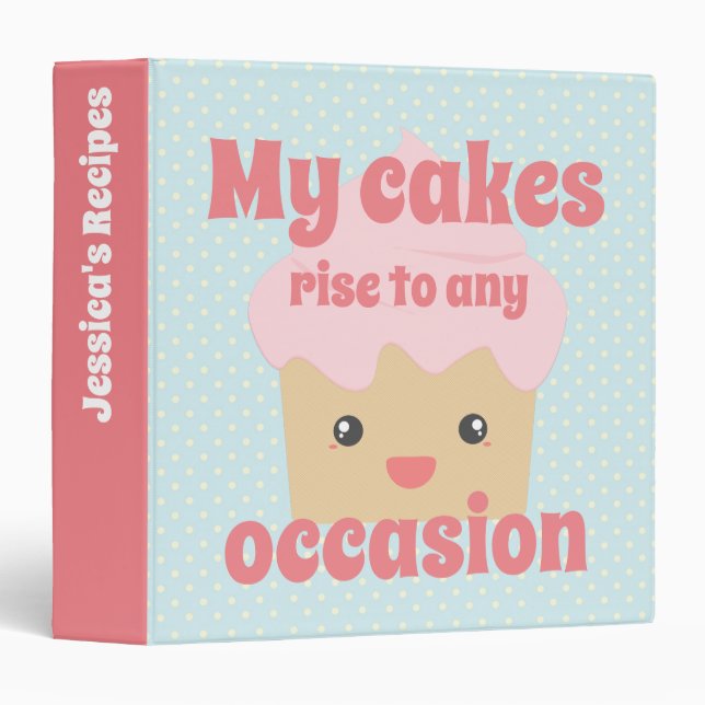 Cute Kawaii Cupcake Quote Dotty Recipe 3 Ring Binder (Front/Spine)