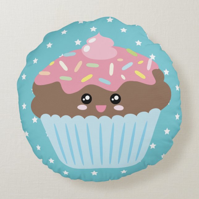 Cute Kawaii Cupcake Round Pillow (Back)