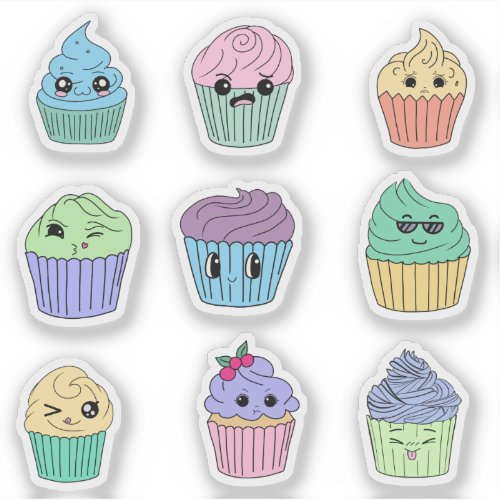 Cute Kawaii Cupcake Sticker Sheet