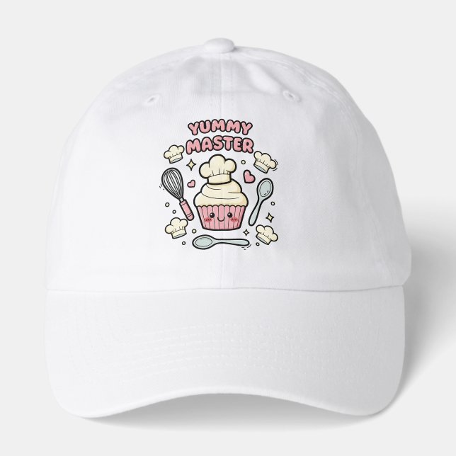 Cute Kawaii Cupcake Yummy Master Baker White Hat (Front)