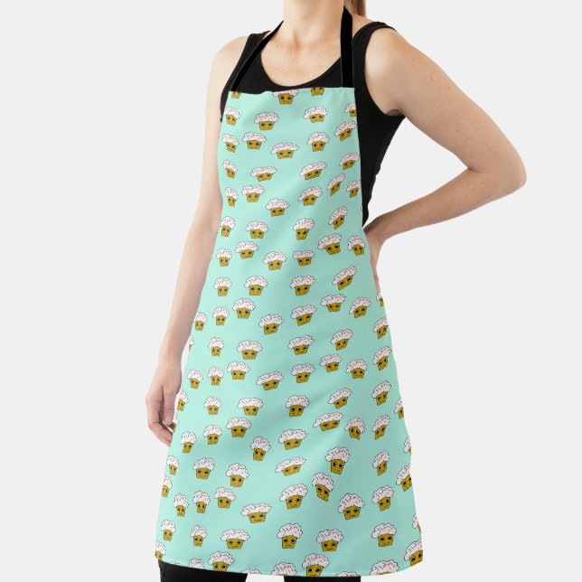 Cute kawaii cupcakes on green apron (Insitu)