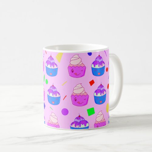 Cute Kawaii Cupcakes seamless pattern  Coffee Mug