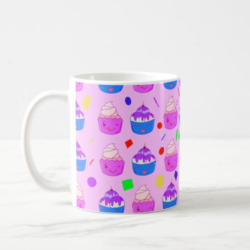 Cute Kawaii Cupcakes seamless pattern  Coffee Mug