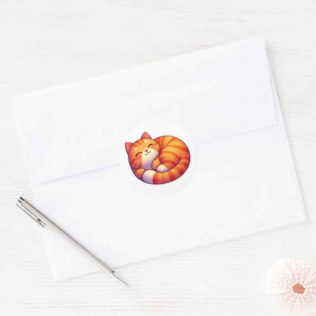 Cute Kawaii Curled Up Sleeping Ginger Cat Sticker  (Envelope)