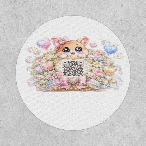 Cute Kawaii Custom QR Code Cat Pastel Pink Floral Patch