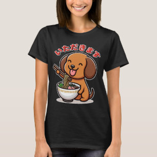 Cute Kawaii Dachshund Eats Ramen Itadakimasu T-Shirt
