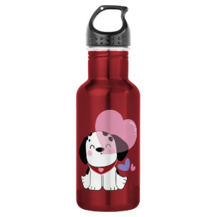 Cute Kawaii Dalmatian Puppy Dog with Hearts Stainless Steel Water Bottle