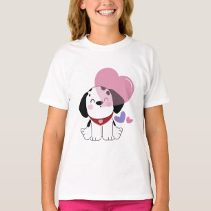Cute Kawaii Dalmatian Puppy Dog with Hearts T-Shirt