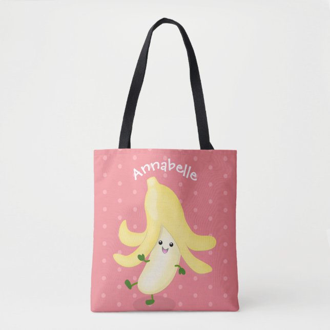 Cute kawaii dancing banana cartoon tote bag (Front)
