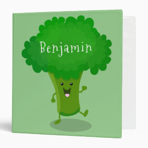 Cute kawaii dancing broccoli cartoon illustration 3 ring binder