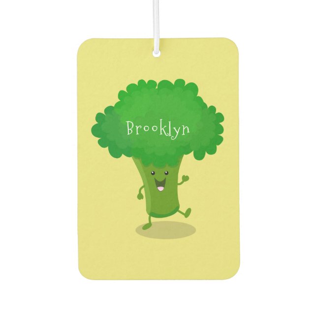 Cute kawaii dancing broccoli cartoon illustration  air freshener (Front)