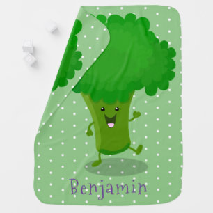 Cute kawaii dancing broccoli cartoon illustration baby blanket