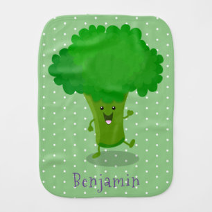 Cute kawaii dancing broccoli cartoon illustration baby burp cloth